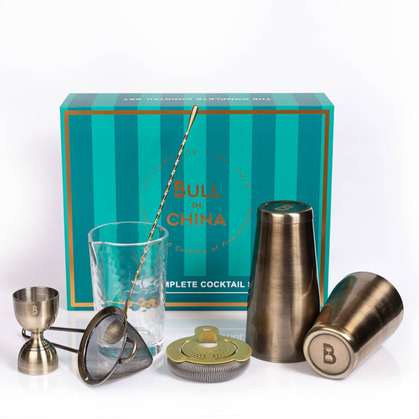 The Paradigm Cocktail Set – 6-Piece Solid Brass Barware Set (Antique Brass)
