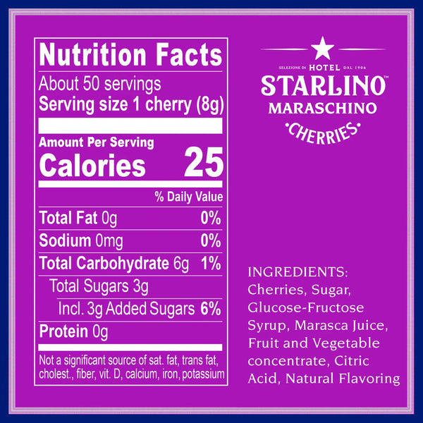Hotel Starlino Maraschino Cherries (Italian Cocktail Cherries) 400g